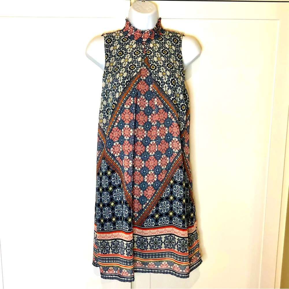 Speechless Smocked Mock Neck Multicolor Dress Size Medium